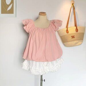 Blush Pink Puff Sleeve Square Neck Blouse Top 💕